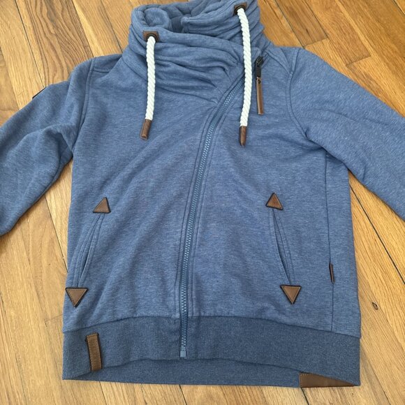 Naketano The Poets Choice Women's Cowl Neck Raglan Blue Zip Jacket Size M - Picture 3 of 10